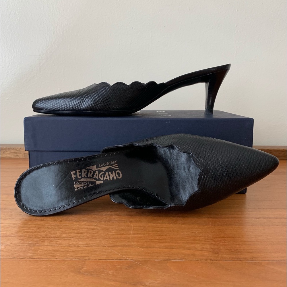 Salvatore Ferragamo Black Mules Slides